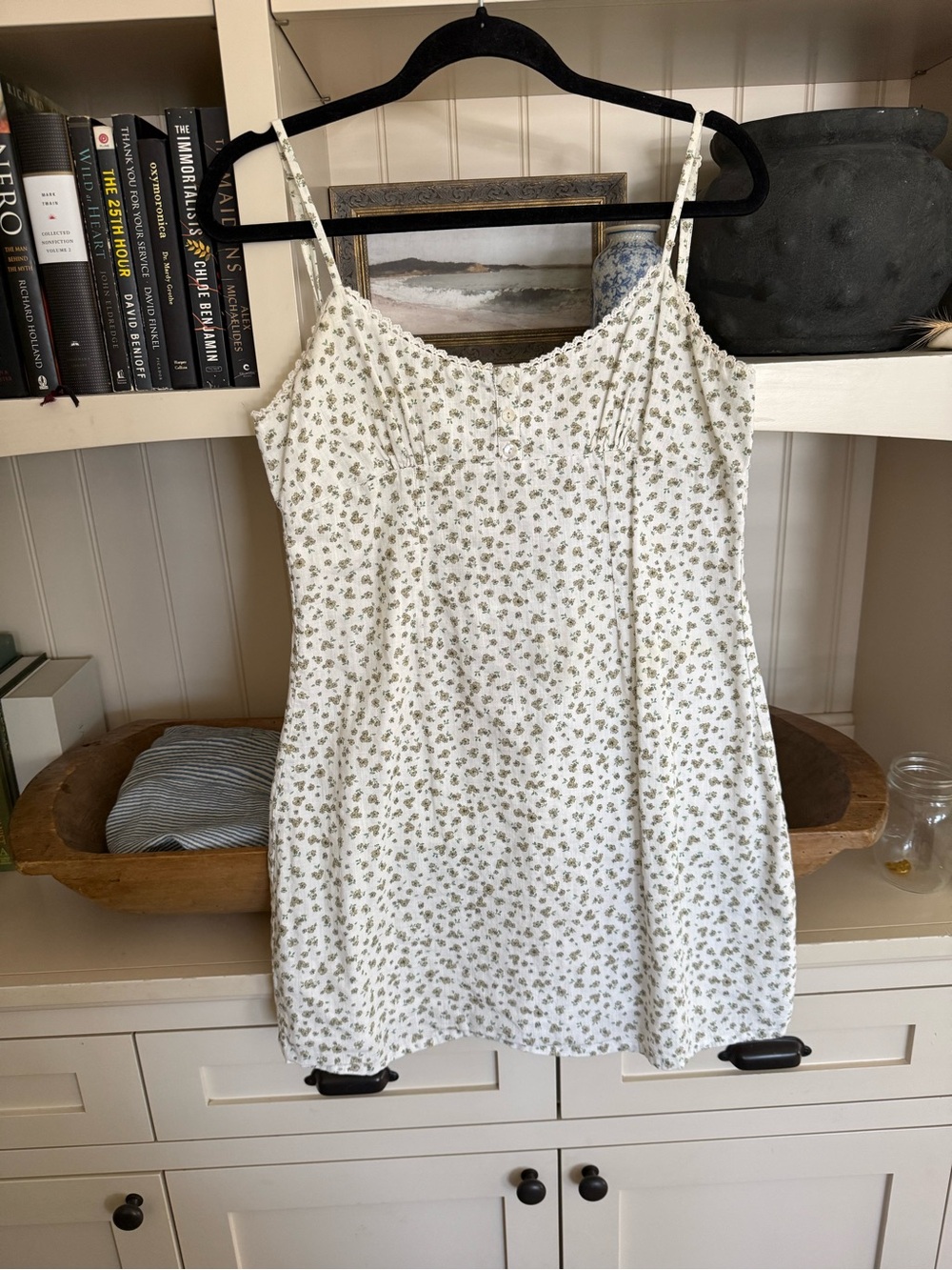 Cotton On White Mini Dress with Green Floral Print